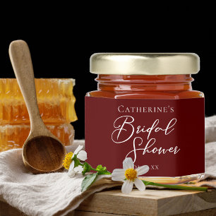 Elegant Burgundy Bridal Shower Personalized Honey Jar Favors