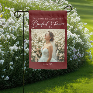 Elegant Burgundy Bridal Shower Personalized Photo Garden Flag