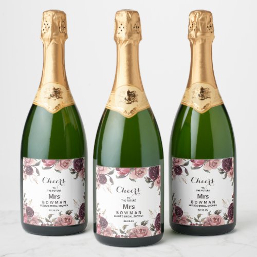 Elegant Burgundy Bridal Shower Sparkling Wine Labe Sparkling Wine Label