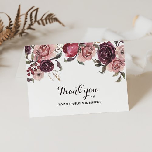 Elegant Burgundy Bridal Shower Thank You Card