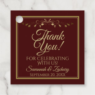 Elegant Burgundy Brown & Gold Wedding Thank You Favor Tags