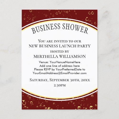 Elegant Burgundy Business Shower Invitation Postcard