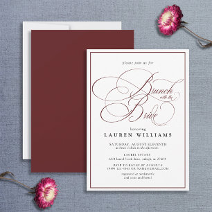 Elegant Burgundy Calligraphy Brunch With Bride Invitation