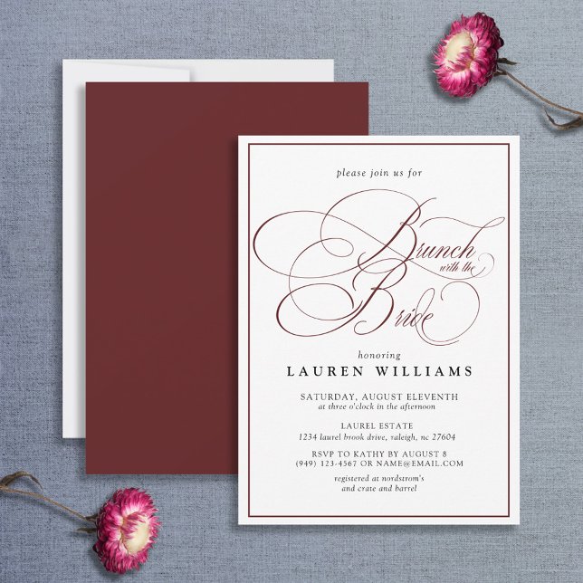 Elegant Burgundy Calligraphy Brunch With Bride Invitation (Creator Uploaded)