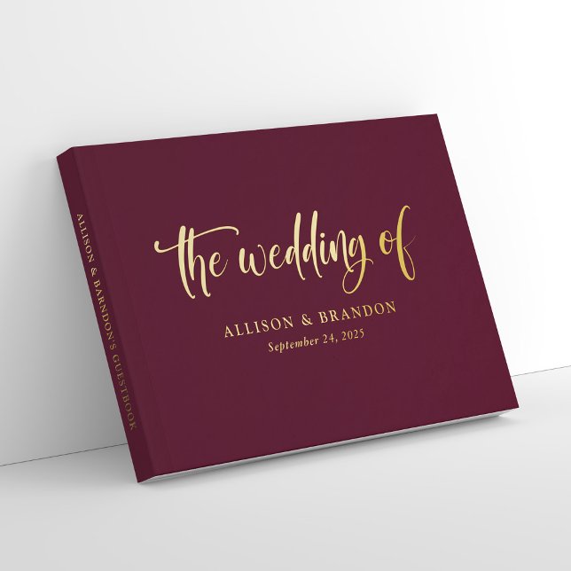 Elegant Burgundy Calligraphy Foil Wedding Foil Guest Book (Personalized Elegant Burgundy Calligraphy Foil Wedding Guest Book)