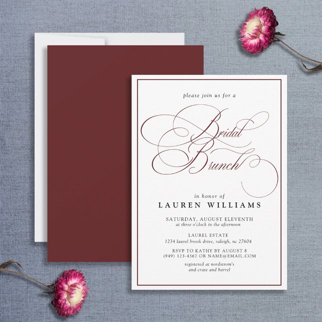 Elegant Burgundy Calligraphy Formal Bridal Brunch Invitation (Creator Uploaded)