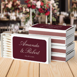 Elegant Burgundy Calligraphy Monogram Wedding Matchboxes