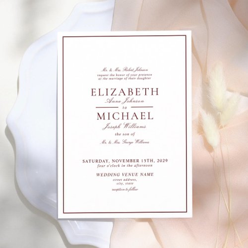 Elegant Burgundy Calligraphy Wedding Invitation