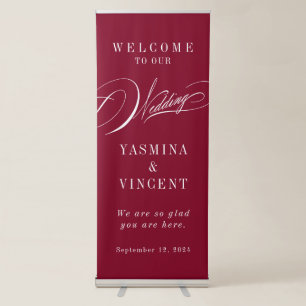 Elegant Burgundy Calligraphy Wedding Retractable Banner