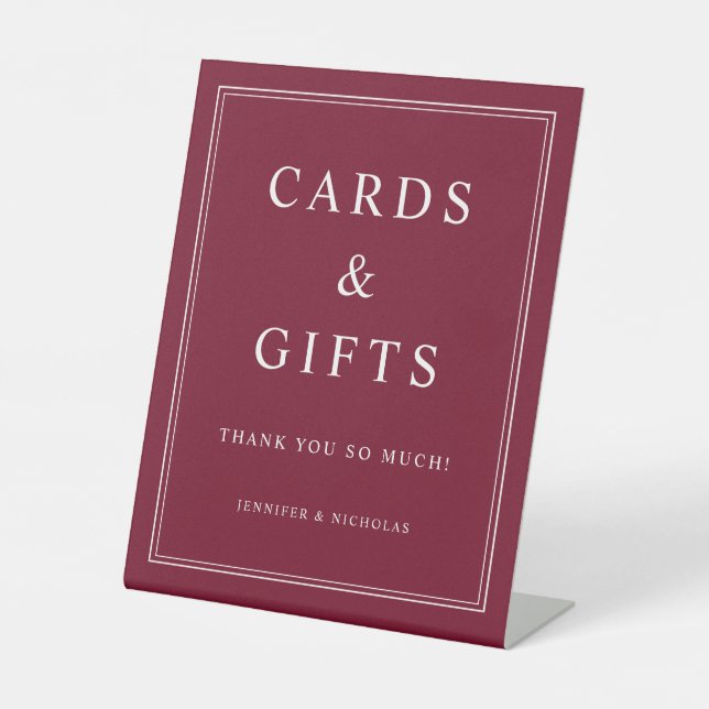 Elegant Burgundy Cards And Gifts Wedding Pedestal Sign (Front)