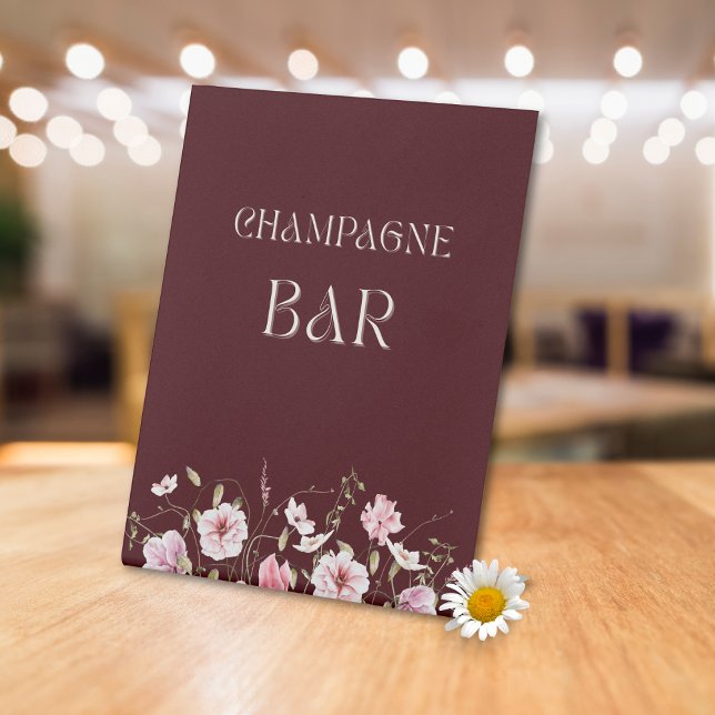 Elegant Burgundy Champagne Bar Sign with Blush Flo (Creator Uploaded)