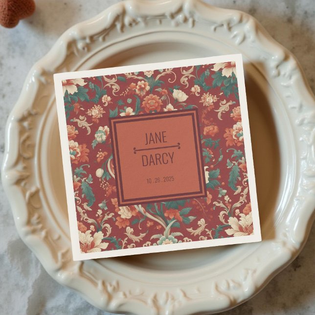 Elegant Burgundy Chinoiserie Victorian Wedding  Napkins (Creator Uploaded)