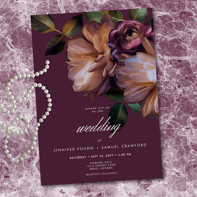 Elegant Burgundy Classic Moody Floral Wedding Invitation (Elegant Burgundy Classic Moody Floral Invitation)