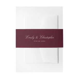 Elegant Burgundy Classic Names and Date Wedding Invitation Belly Band