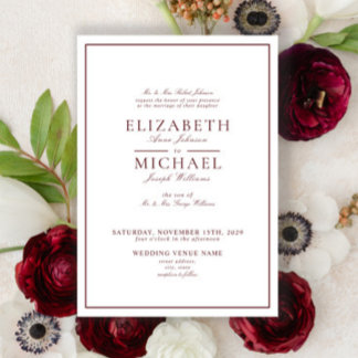 Elegant Burgundy Classic Script Wedding Invitation