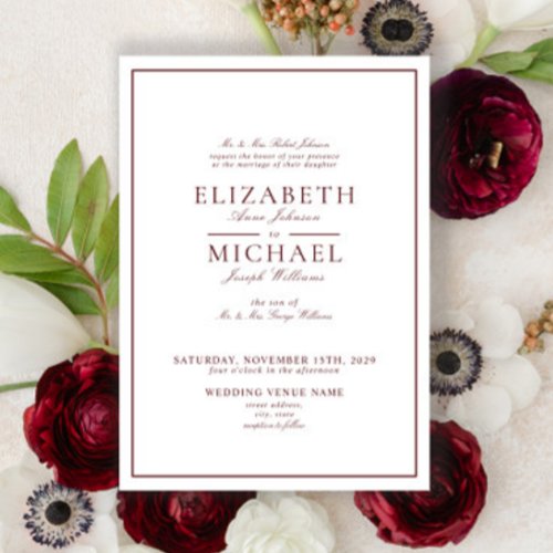 Elegant Burgundy Classic Script Wedding Invitation