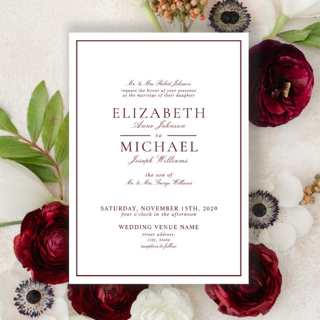Elegant Burgundy Classic Script Wedding Invitation (Creator Uploaded)