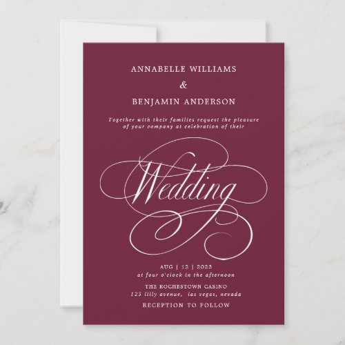 Elegant Burgundy Classic Wedding  Invitation