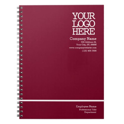 Elegant Burgundy Company Logo  Employee Name Notebook
