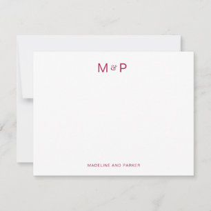 Elegant Burgundy Contemporary Couple Monogram Note Card