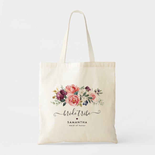 Elegant Burgundy Coral Peach Floral Bridal Party Tote Bag