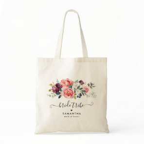 Elegant Burgundy Coral Peach Floral Bridal Party Tote Bag