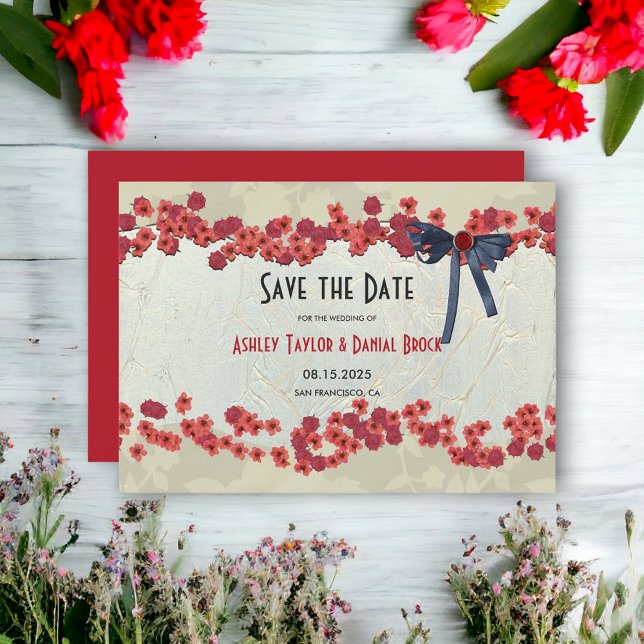 Elegant Burgundy Country Floral Rustic Wedding Save The Date (Creator Uploaded)