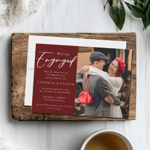 Elegant Burgundy Couple Photo Engagement Party Announcement