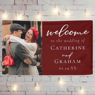 Elegant Burgundy Couple Photo Evening Wedding Banner