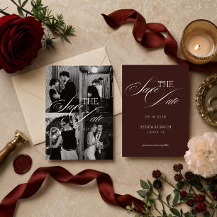Elegant Burgundy Cream Classic Photo Booth Wedding Save The Date