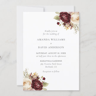 Elegant Burgundy Cream Floral Wedding Invitation