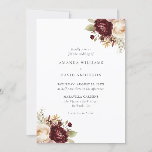 Elegant Burgundy Cream Floral Wedding Invitation