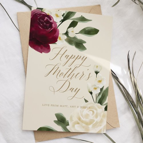 Elegant Burgundy  Cream Rose Blossom Mothers Day Card