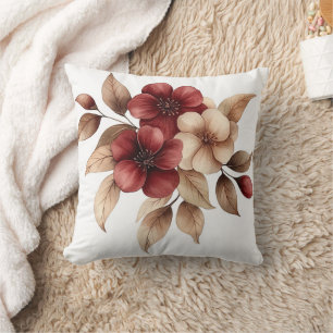 Elegant Burgundy & Cream Watercolor Floral Throw Pillow