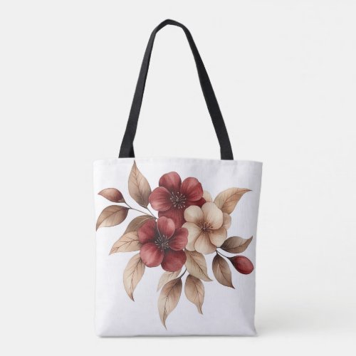 Elegant Burgundy & Cream Watercolor Floral Tote Bag