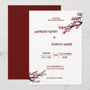elegant Burgundy Crimson Flowers Wedding Invitatio Invitation