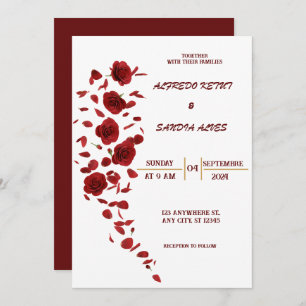 elegant Burgundy Crimson Flowers Wedding Invitatio Invitation