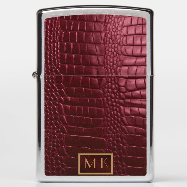 Elegant Burgundy Crocodile-Look Personalized   Zippo Lighter (Front)