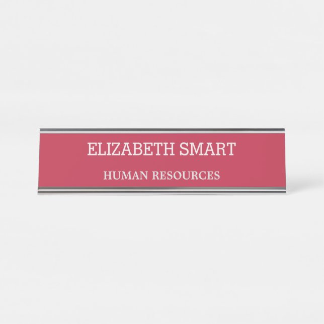 Elegant Burgundy Customizable Desk Name Plate (Front)