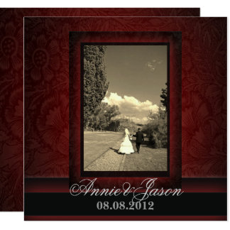 Elegant burgundy damask photo Wedding Invitation