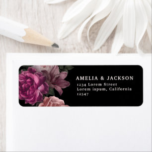 Elegant Burgundy Dark Moody Floral Black Wedding  Label