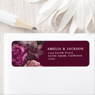 Elegant Burgundy Dark Moody Floral Wedding  Label