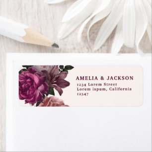 Elegant Burgundy Dark Moody Floral Wedding  Label