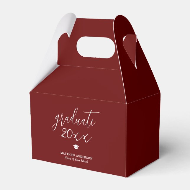 Elegant Burgundy Dark Red Graduate 2025 Graduation Favor Boxes (Front Side)
