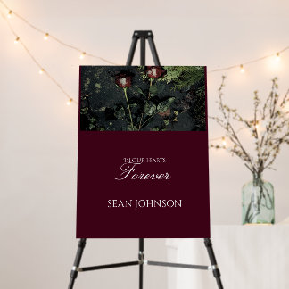 Elegant Burgundy Dark Rose Funeral Welcome Sign