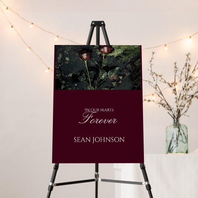 Elegant Burgundy Dark Rose Funeral Welcome Sign (In Situ (Stand))