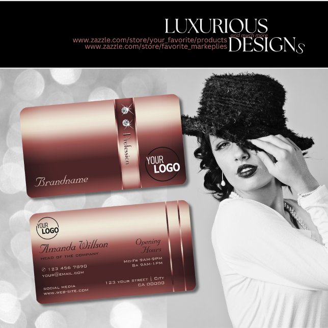 Elegant Burgundy Decor Shimmery Diamonds  add Logo Business Card (Creator Uploaded)
