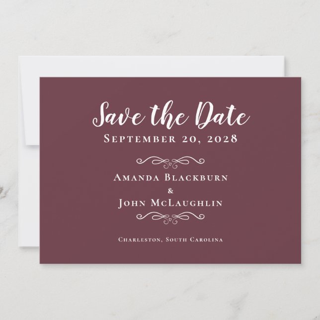 Elegant Burgundy Delicate Romantic Calligraphy Save The Date (Front)