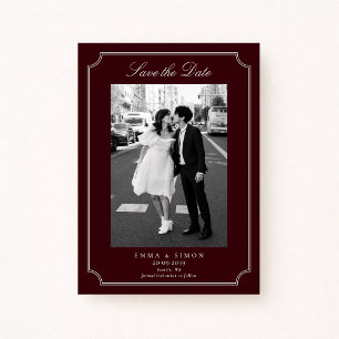 Elegant Burgundy Double Frame Photo Save the Date Thank You Card