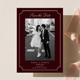 Elegant Burgundy Double Frame Photo Save the Date Thank You Card